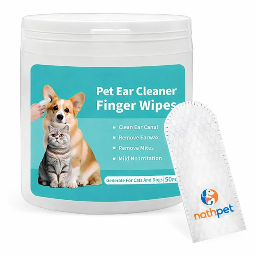Nathpet pet ear cleaner finger wipes showing soft finger wipe design for dogs and cats
